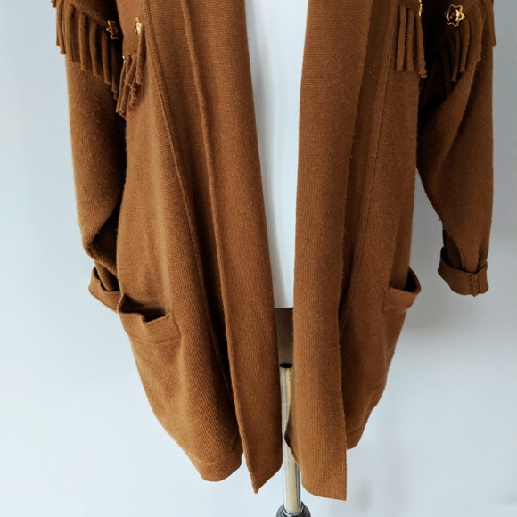 Escada Knit Wool Cardigan Fringe Star Buttons 36 - Picture 4 of 8